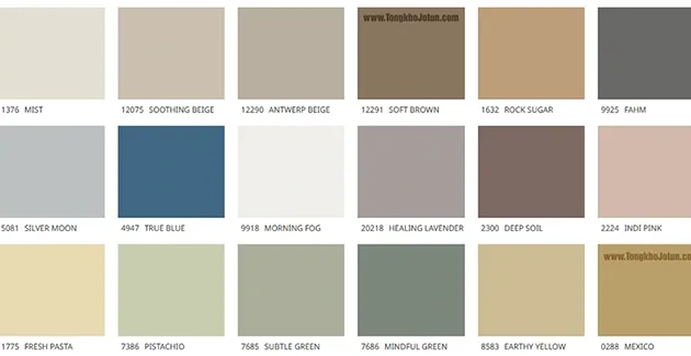 Bảng màu sơn Jotun trong nhà năm 2024 - Canvas